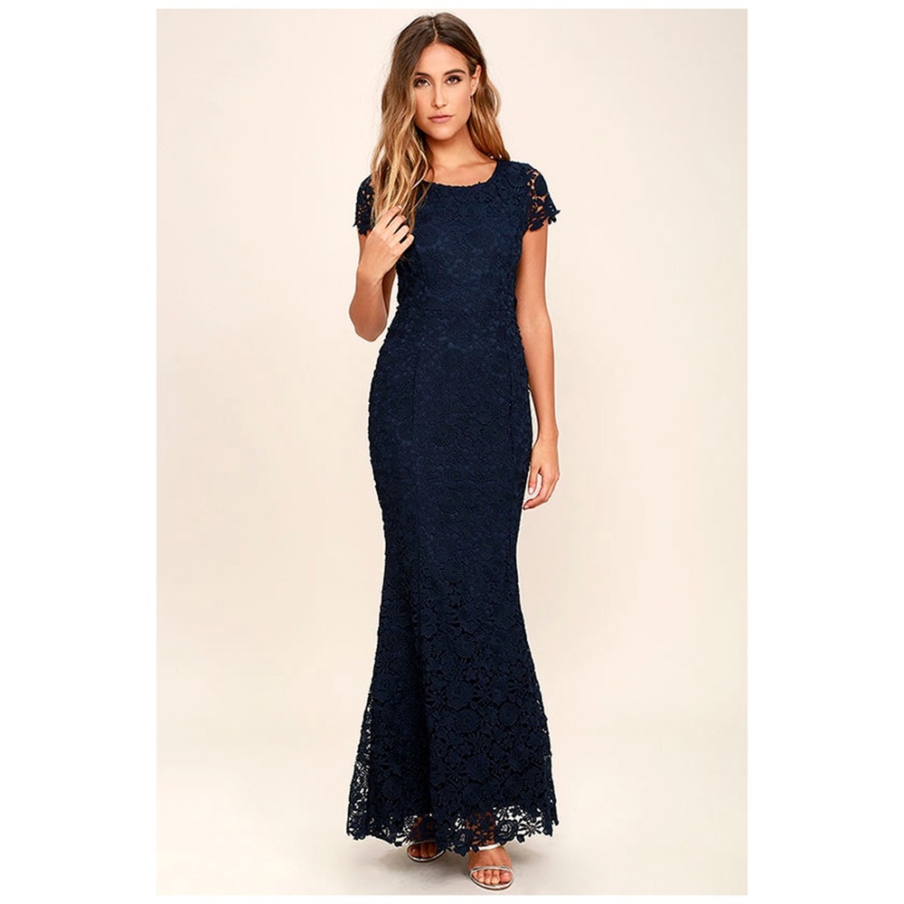 Navy Lace Full Length Mermaid Gown